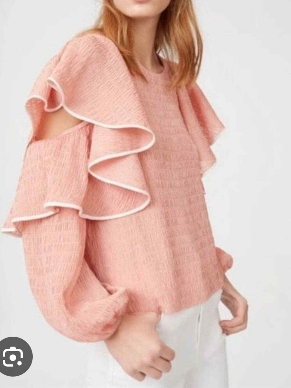 CLUB MONACO I XS (S) Ribbone Ruffle Blouson-Sleeve Blouse I pink